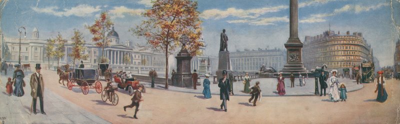 Gesamtansicht der südöstlichen Ecke des Trafalgar Square von English School