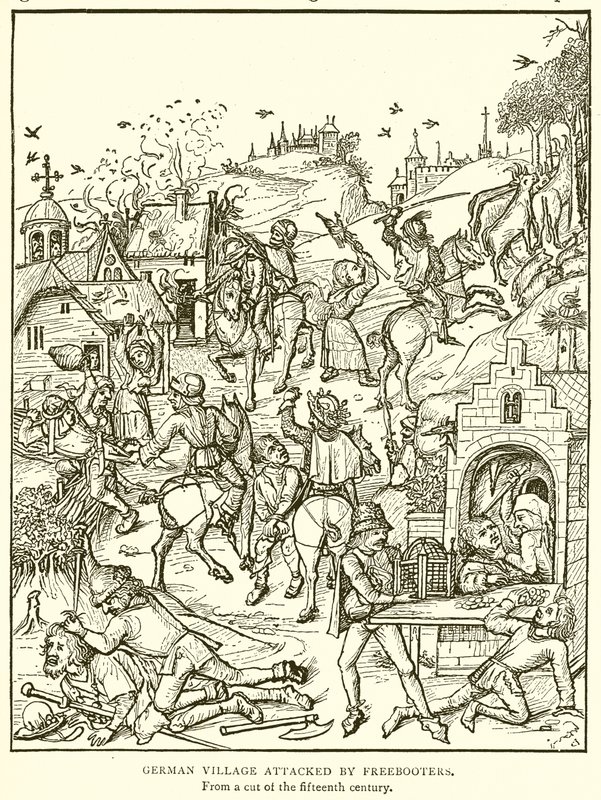 Deutsches Dorf von Freibeutern angegriffen von English School