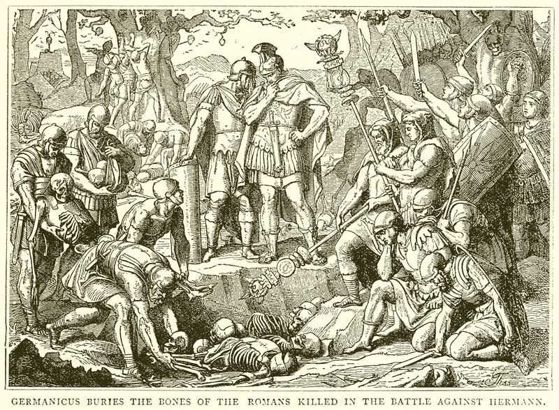 Germanicus begräbt die Gebeine der in der Schlacht gegen Hermann getöteten Römer von English School