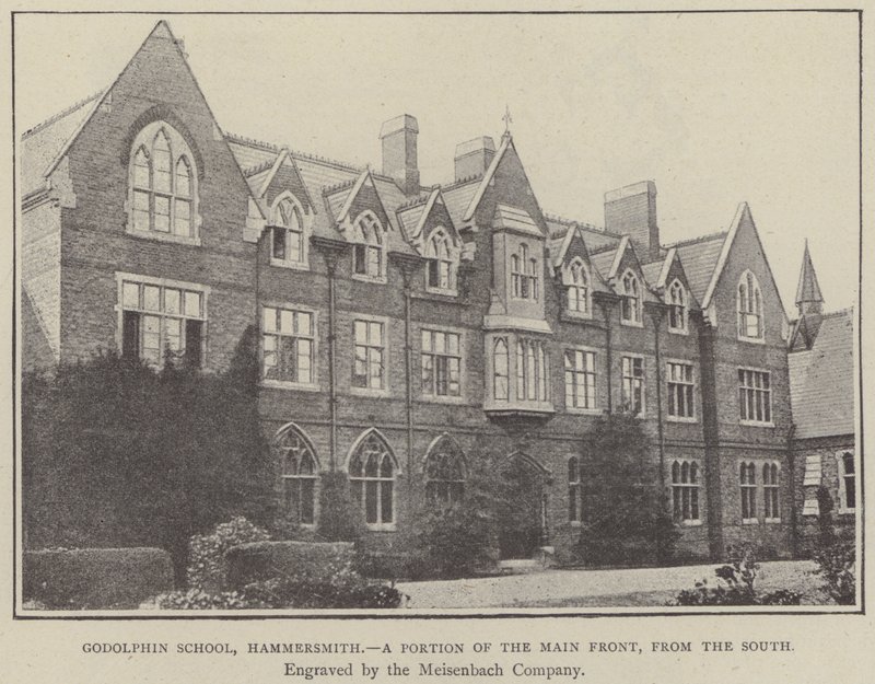 Godolphin School, Hammersmith, ein Teil der Hauptfront, von Süden (Gravur) von English School