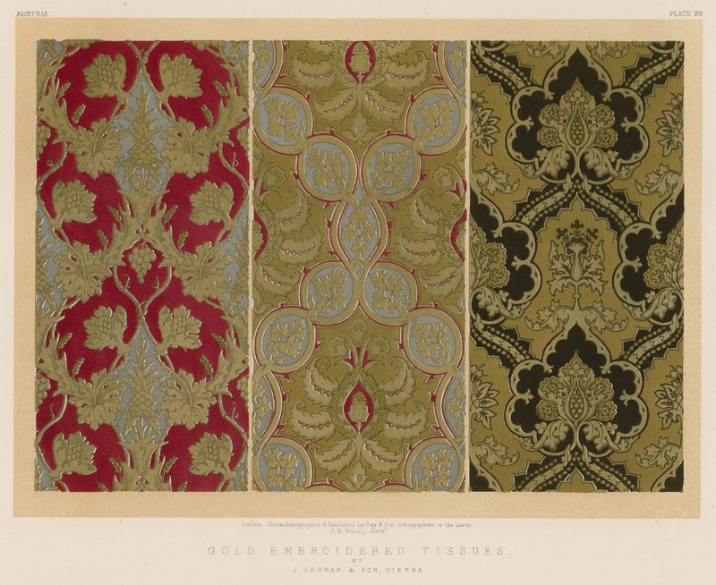 Goldbestickte Stoffe von J Lehman und Sohn, Wien von English School