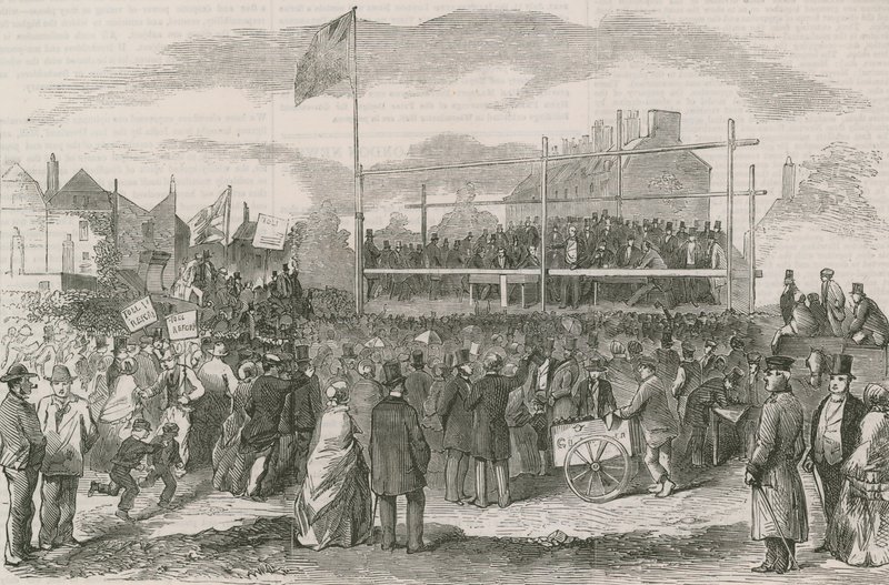 Große Freiluftdemonstration gegen die Maut der neuen Chelsea Brücke von English School