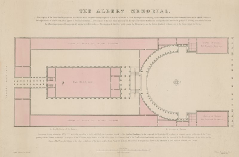 Grundriss des Albert Memorial, wie bei Burlington House vorgeschlagen von English School