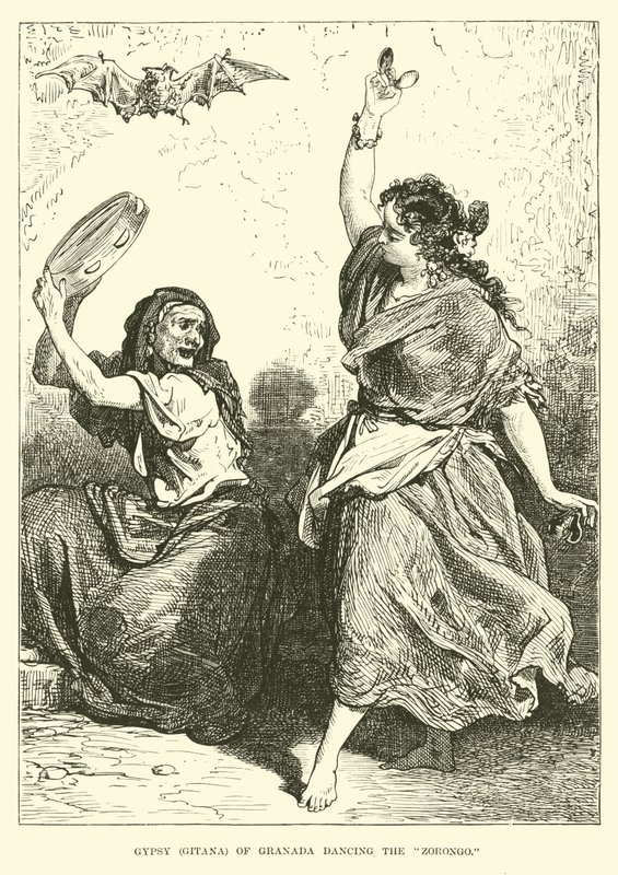 Zigeunerin, Gitana aus Granada, tanzt den Zorongo von English School