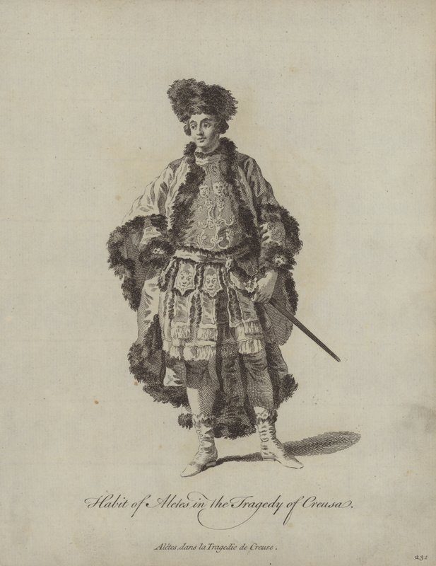 Kostüm von Aletes in der Tragödie von Creusa (Stich) von English School