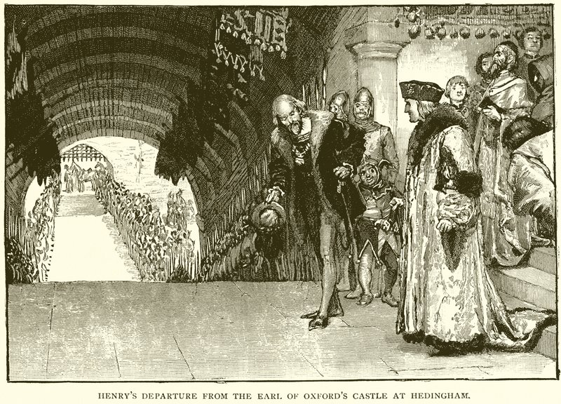 Henrys Abreise von der Burg des Earl of Oxford in Hedingham von English School