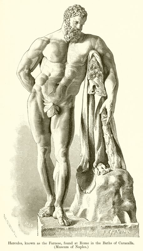 Herkules, bekannt als der Farnesische, gefunden in Rom in den Caracalla-Thermen (Museum von Neapel) von English School