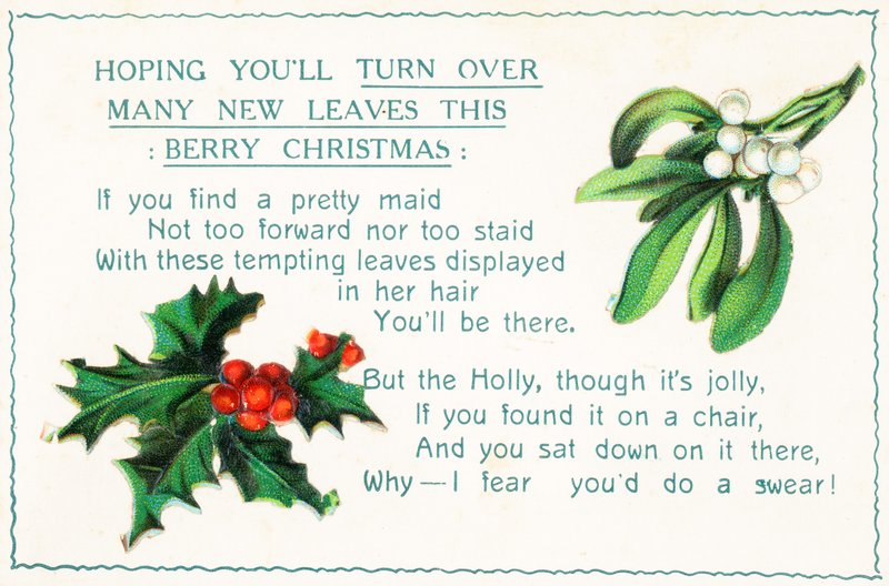 Stechpalme und Mistel, Weihnachtskarte von English School