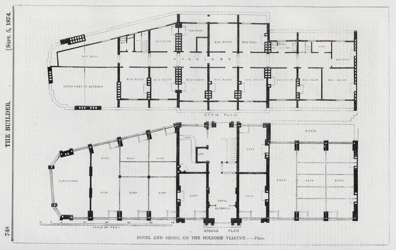 Hotel und Geschäfte am Holborn Viadukt von English School