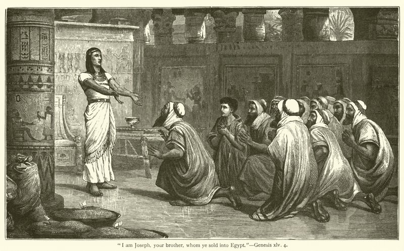 "Ich bin Joseph, euer Bruder, den ihr nach Ägypten verkauft habt", Genesis, xlv, 4 von English School