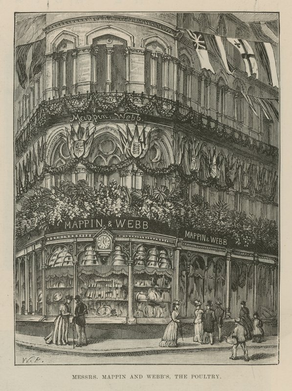 Illuminationen und Dekorationen schmücken Messrs Mappin und Webb von English School
