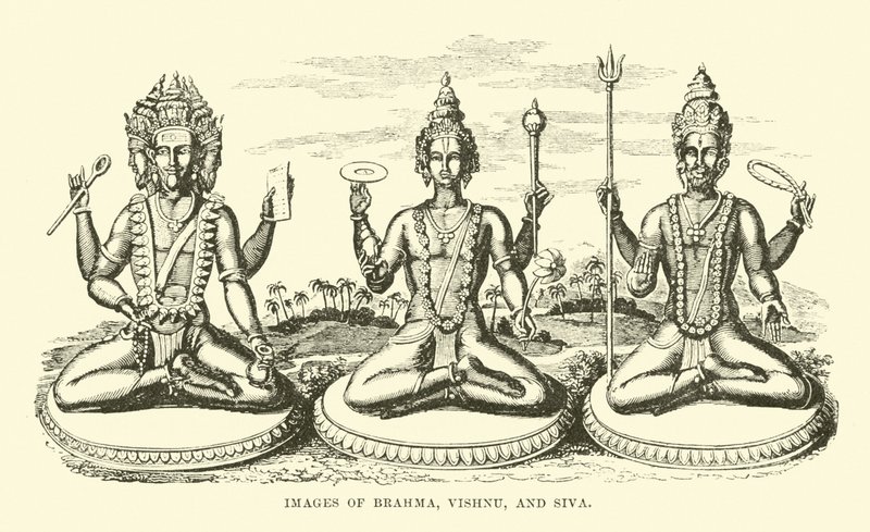 Bilder von Brahma, Vishnu und Shiva von English School