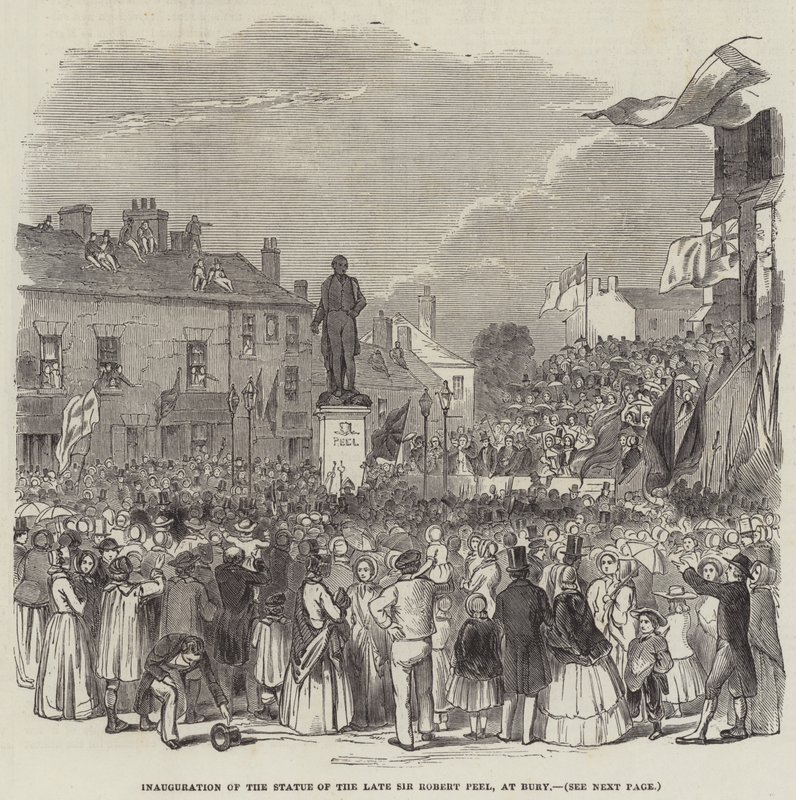 Einweihung der Statue des verstorbenen Sir Robert Peel in Bury (Gravur) von English School