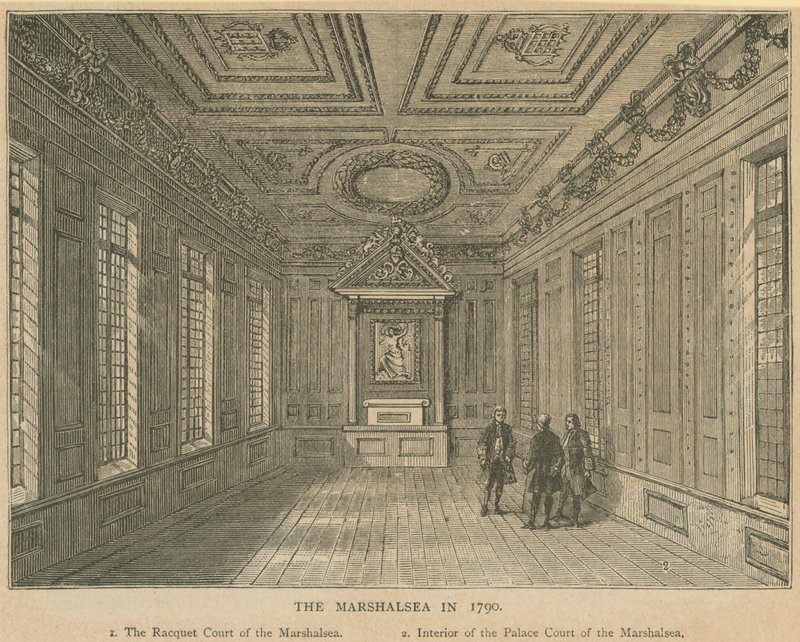 Innenansicht des Palastgerichts des Marshalsea-Gefängnisses von English School