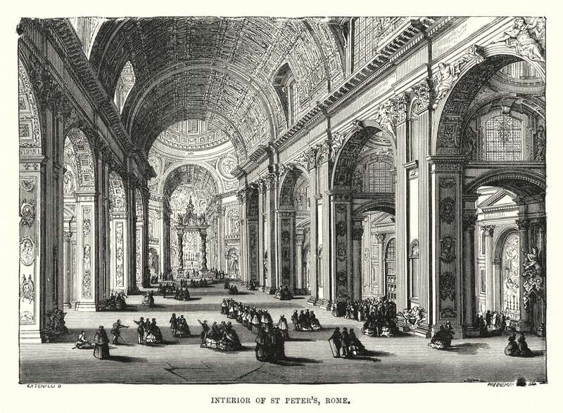 Innenraum von St. Peter, Rom (Gravur) von English School
