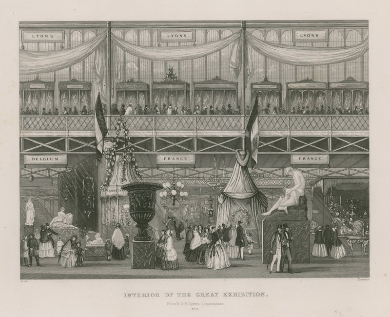 Innenansicht der Großen Ausstellung, 1851, Französische und Belgische Abteilung von English School