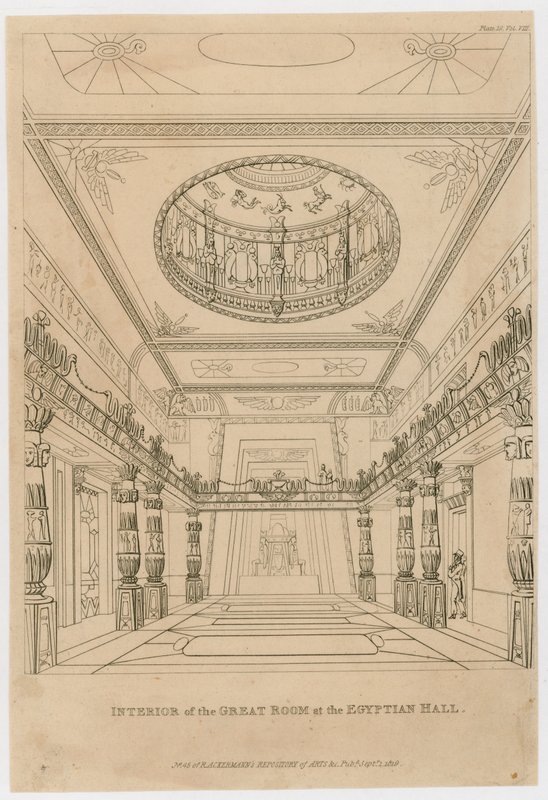 Innenansicht des Großen Saals in der ägyptischen Halle, Piccadilly von English School