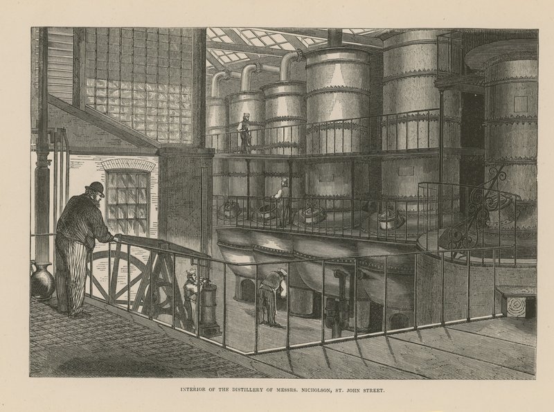 Innenansicht der Brennerei von Nicholson von English School