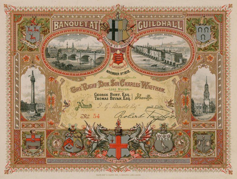Einladung zu einem Bankett in der Guildhall, London, am 9. November 1878 von English School
