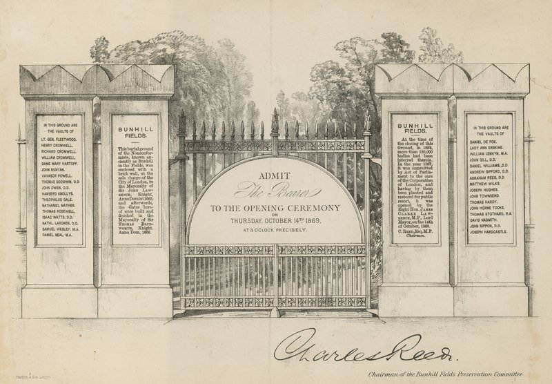 Einladung zur Eröffnung des Bunhill Fields Cemetery von English School