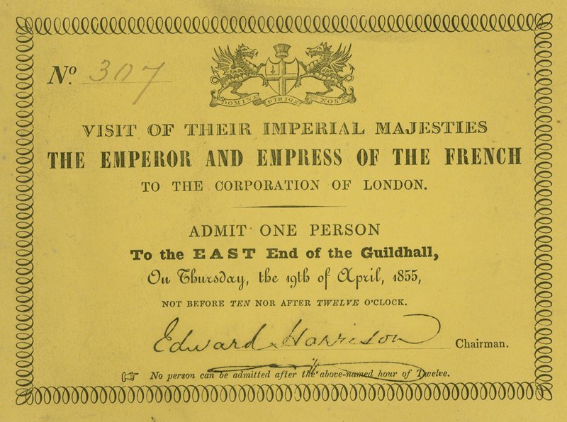 Einladung zum Besuch Ihrer Kaiserlichen Majestäten, des Kaisers und der Kaiserin von Frankreich, in der Guildhall, London, am 19. April 1855 von English School