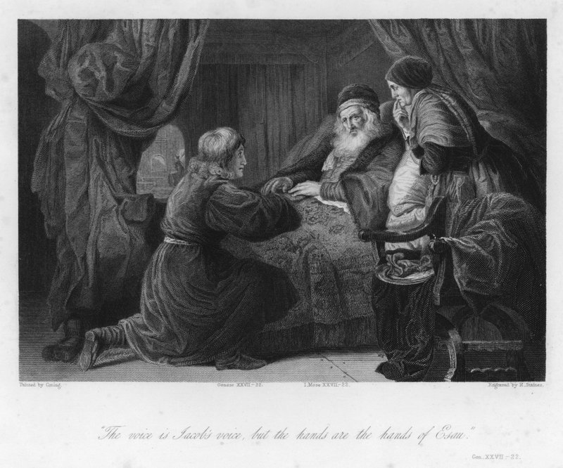 Isaak segnet Jakob, Genesis XXVII, 22 (Gravur) von English School
