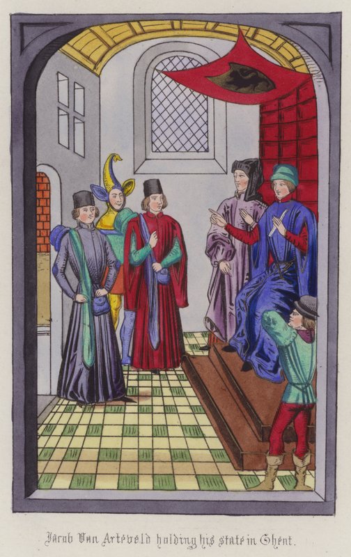 Jacob Von Artaveld hält seinen Staat in Gent (farbiger Stich) von English School