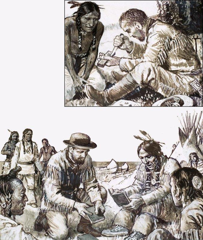 James Evans begann, eine Bibel für einen abgelegenen Indianerstamm zu drucken von English School