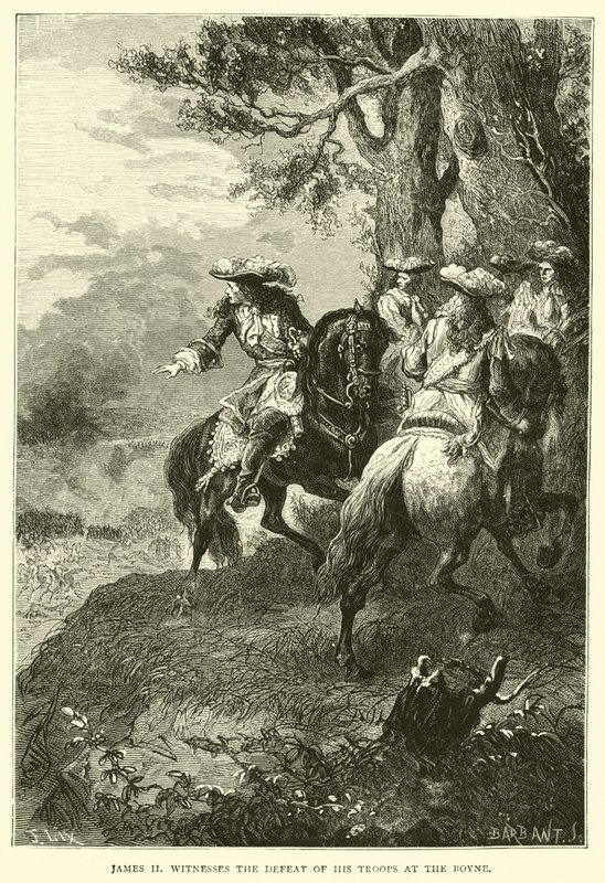 Jakob II. beobachtet die Niederlage seiner Truppen an der Boyne von English School