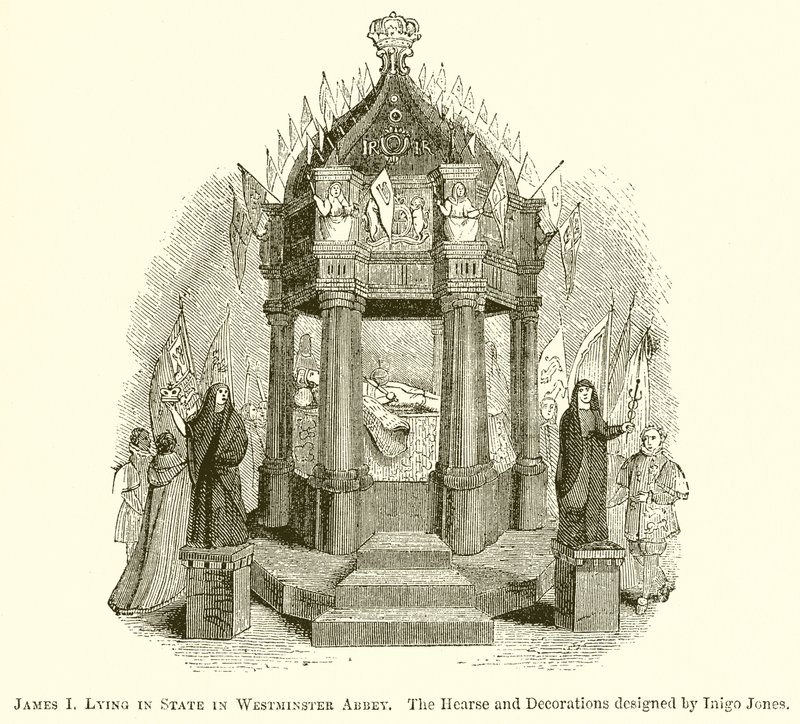 James I. liegt im Staat in der Westminster Abbey von English School