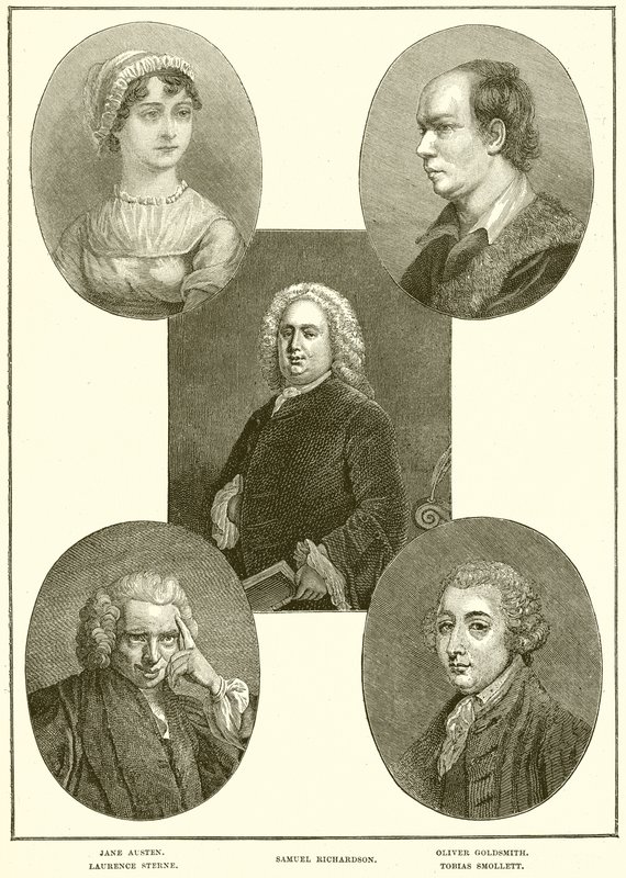 Jane Austen, Laurence Sterne, Samuel Richardson, Oliver Goldsmith, Tobias Smollett von English School