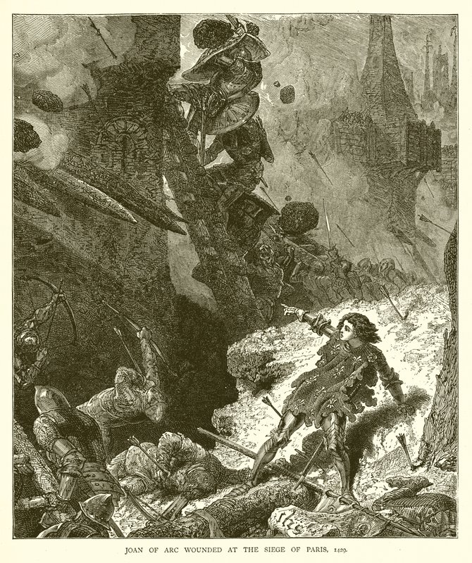 Johanna von Orléans verwundet bei der Belagerung von Paris, 1429 von English School