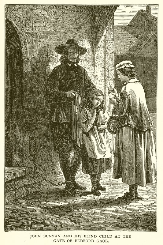 John Bunyan und sein blindes Kind am Tor des Bedford-Gefängnisses von English School