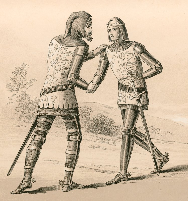 König Edward III begrüßt seinen Sohn, den Schwarzen Prinzen, nach der Schlacht von Crecy von English School