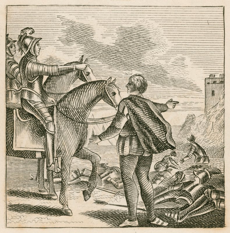 König Heinrich V. betrachtet das Schlachtfeld nach der Niederlage der Franzosen bei Agincourt von English School
