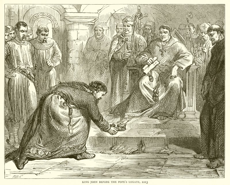 König Johann vor dem Legaten des Papstes, 1213 von English School