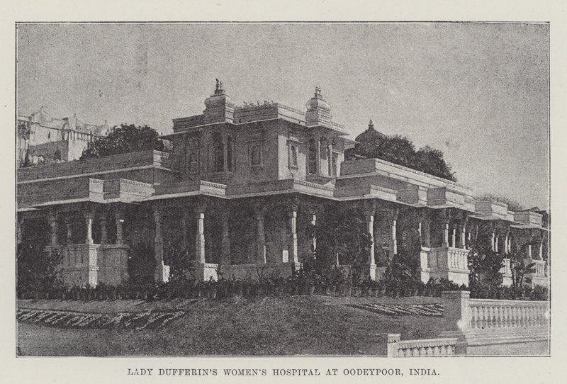 Lady Dufferins Frauenkrankenhaus in Oodeypoor, Indien (Gravur) von English School