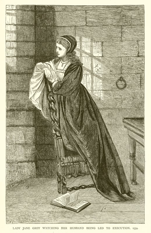 Lady Jane Grey beobachtet, wie ihr Ehemann zur Hinrichtung geführt wird, 1554 von English School