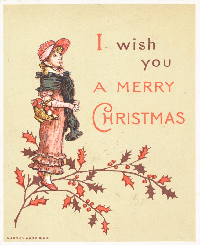 Dame mit Korb am Arm, Weihnachtskarte von English School