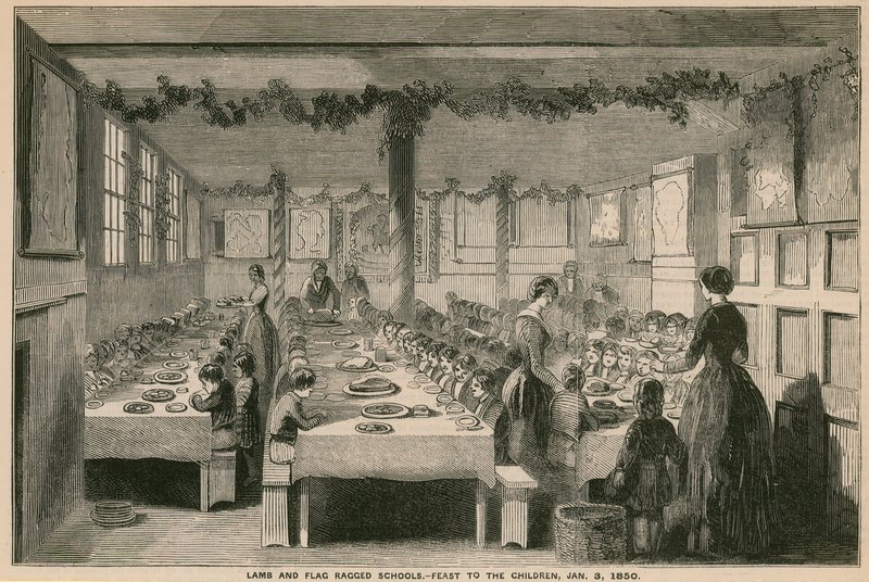 Lamb and Flag Ragged School, Fest für die Kinder, 3. Januar 1850 von English School