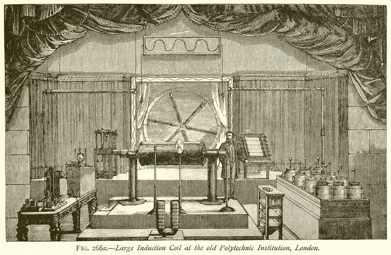 Große Induktionsspule am Alten Polytechnischen Institut, London von English School