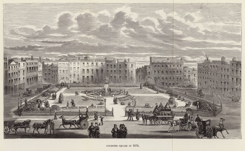 Leicester Square im Jahr 1874 von English School