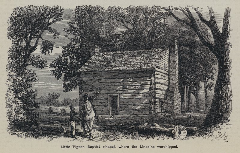 Little Pigeon Baptist Chapel, wo die Lincolns beteten (Gravur) von English School