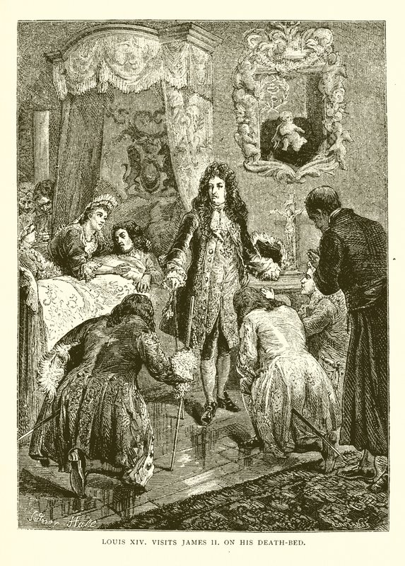 Ludwig XIV. besucht Jakob II. auf seinem Sterbebett von English School