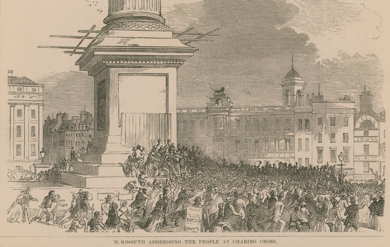 M. Kossuth spricht zu den Menschen am Charing Cross von English School