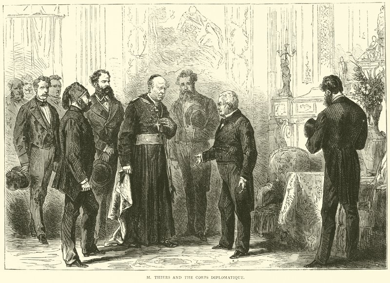 M. Thiers und das Diplomatische Korps, März 1871 von English School
