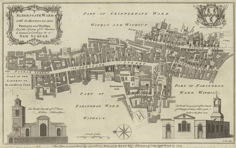 Karte des Aldersgate Ward, City of London von English School