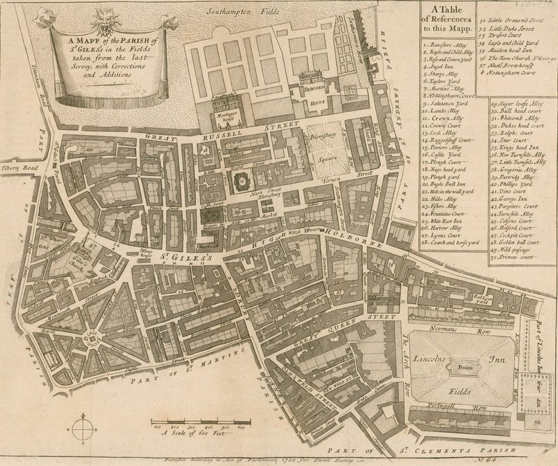 Karte der Pfarrei St Giles in the Fields, London von English School