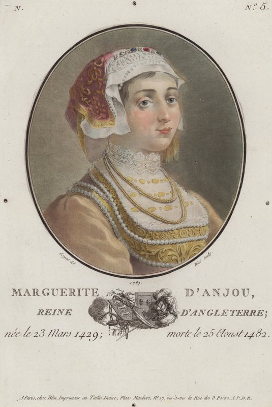 Margarete von Anjou, Königin Gemahlin von König Heinrich VI. von England (kolorierte Gravur) von English School