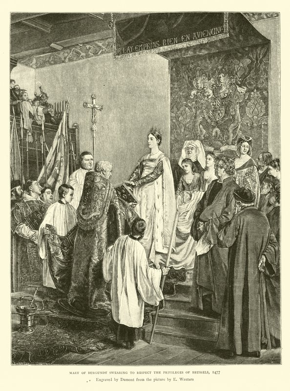 Maria von Burgund schwört, die Privilegien von Brüssel zu respektieren, 1477 von English School